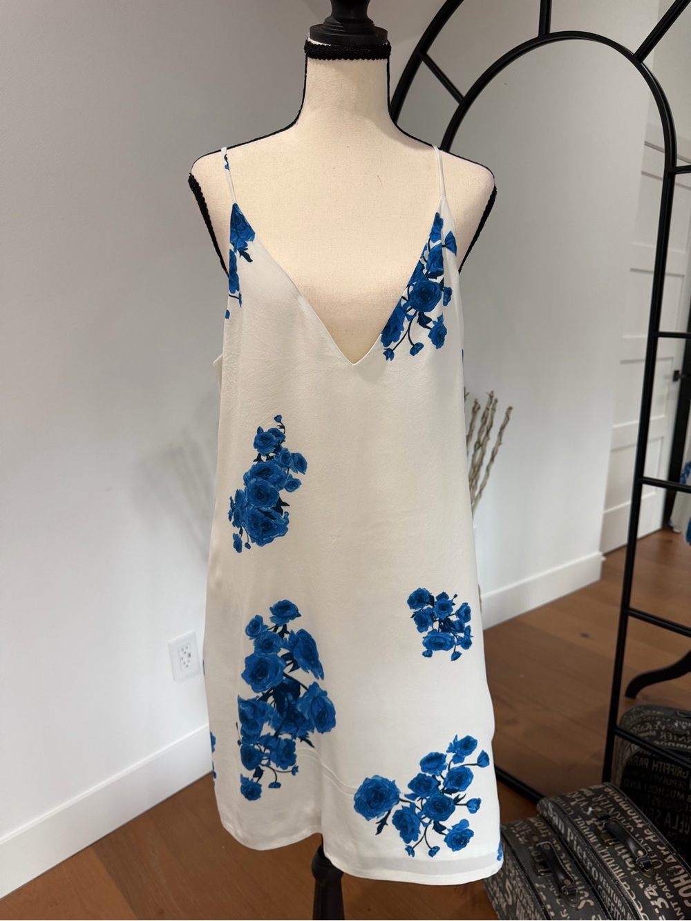 Blue Floral Slip Dress - Cream and Blue